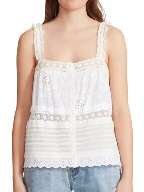 BB Dakota Steve Madden Lace Top Shirt Blouse Embroidered White M NWOT